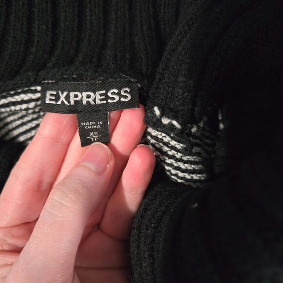 Express Womens Black White Striped Ribbed Cowl Neck Asymmetrical Sweater Size XS - Picture 3 of 5
